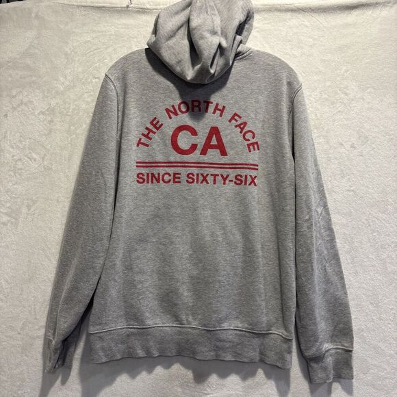 The North Face Men's Size Medium Gray Red Hoodie Sweatshirt Fleece Logo Outdoor - Picture 7 of 16